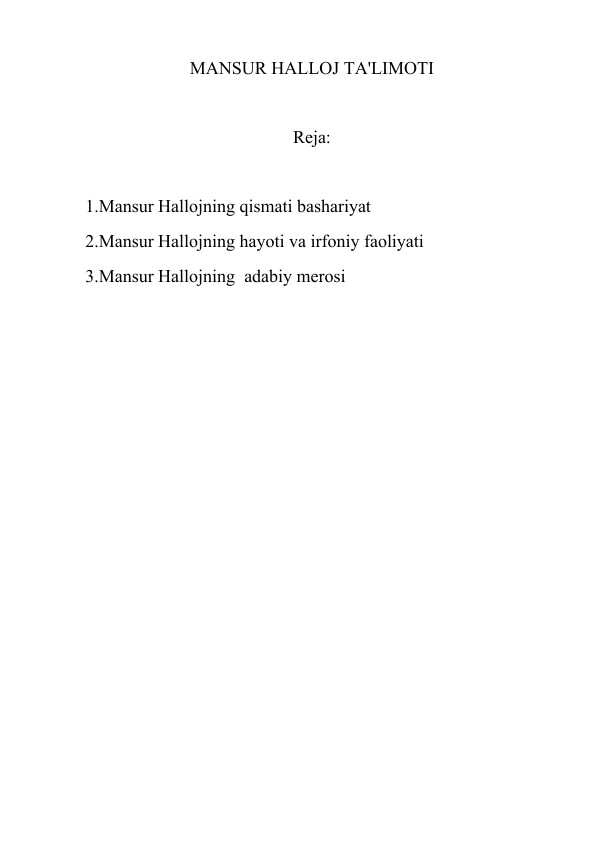 MANSUR HALLOJ TA'LIMOTI