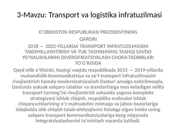 Transport va logistika infratuzilmasi