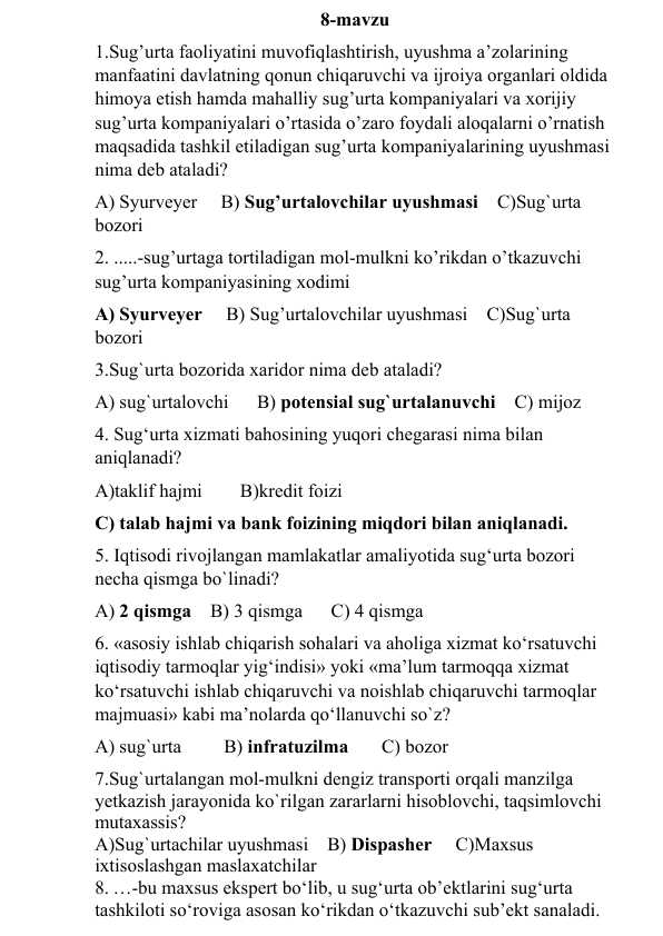 sug'urta ishi test