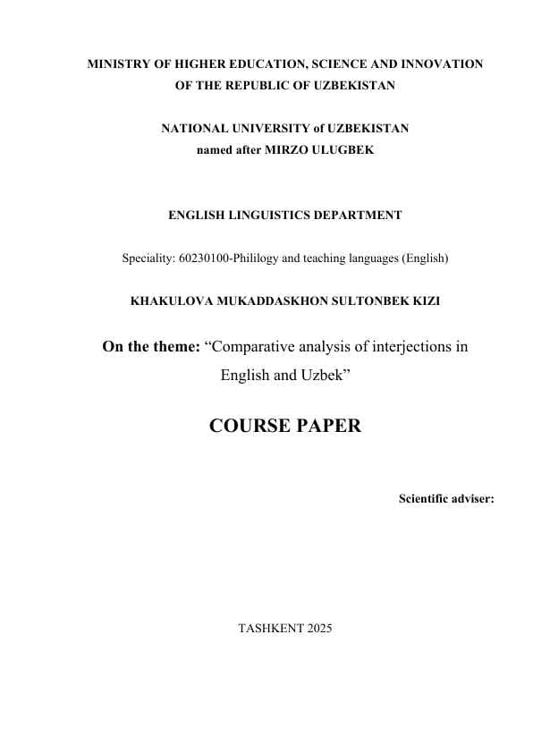 Comparative analysis of interjections in English and Uzbek