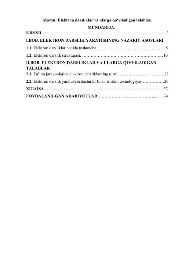 Elektron darsliklar va ularga qo‘yiladigan talablar.