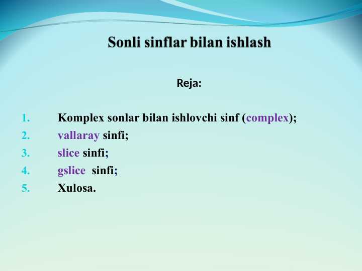 Sonli sinflar bilan ishlash