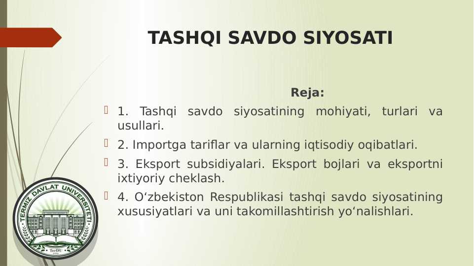 TASHQI SAVDO SIYOSATI