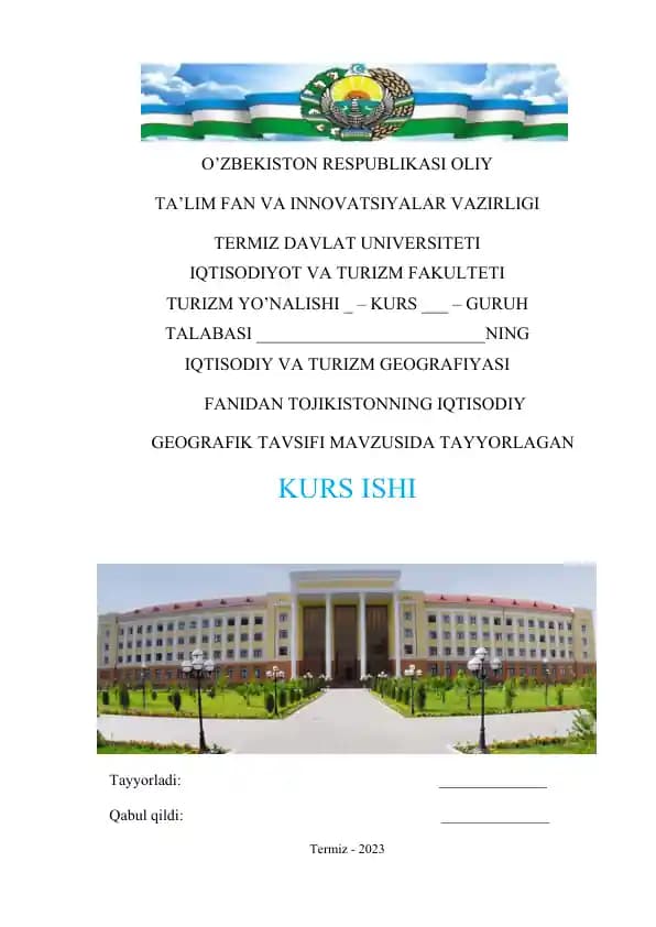 Tojikistonning iqtisodiy geografik tavsifi