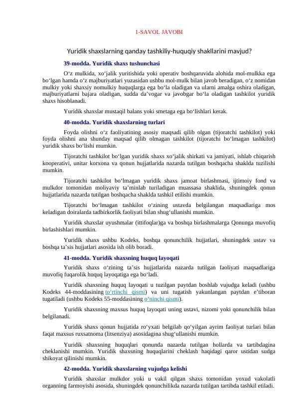 DXM boshqaruv xodmlari uchun  mutaxassislikka oid savollar javoblari bilan