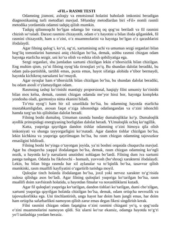 "Fil rasmi" psixologik test