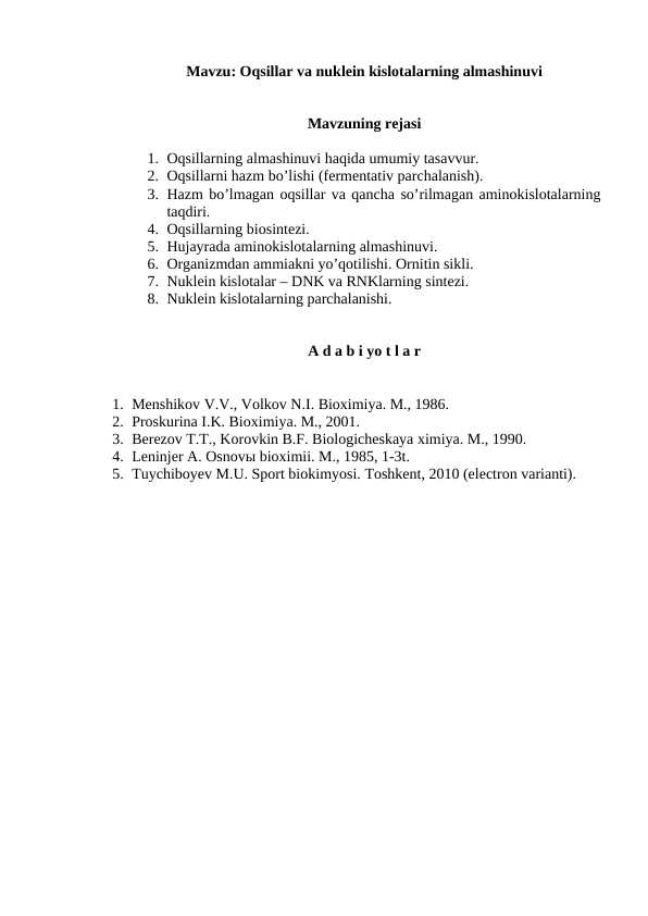 Oqsillar va nuklein kislotalarning almashinuvi