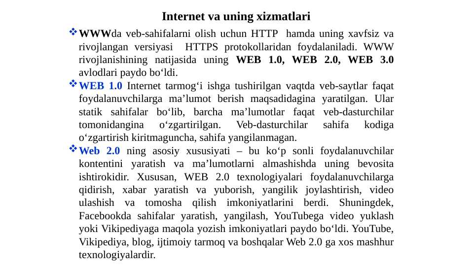 Internet va uning xizmatlari