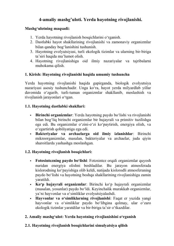 Hayotning rivojlanishi