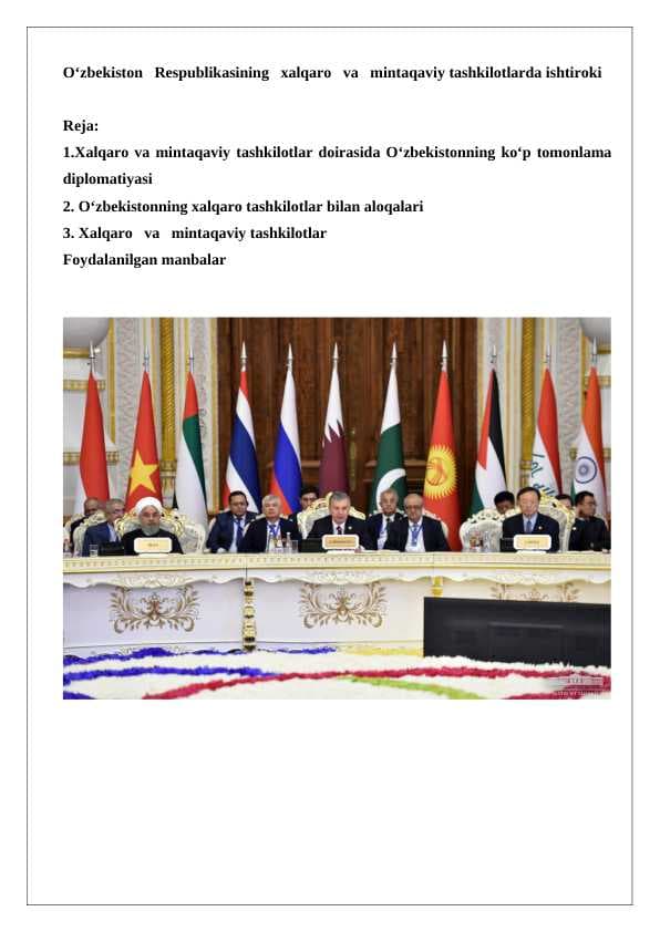 O‘zbekiston   Respublikasining   xalqaro   va   mintaqaviy tashkilotlarda ishtiroki 24