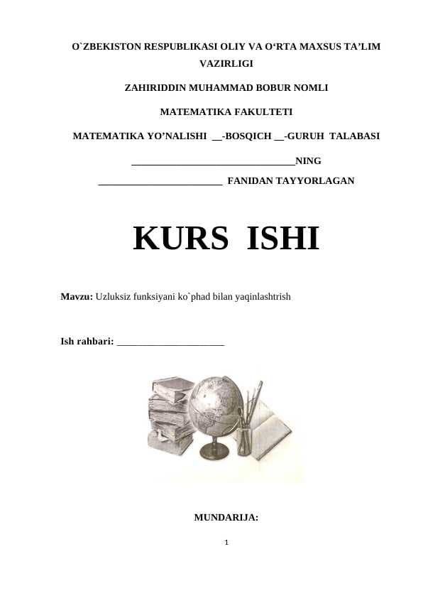 Uzluksiz funksiyani ko`phad bilan yaqinlashtrish