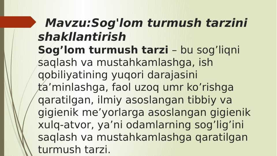 Sog'lom turmush tarzini shakllantirish