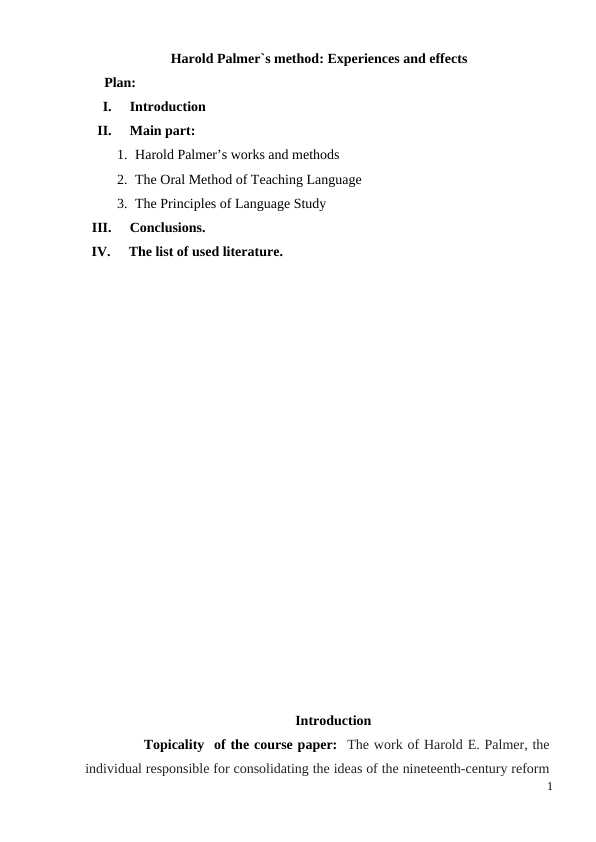 Harold Palmer`s method: Experiences and effects
