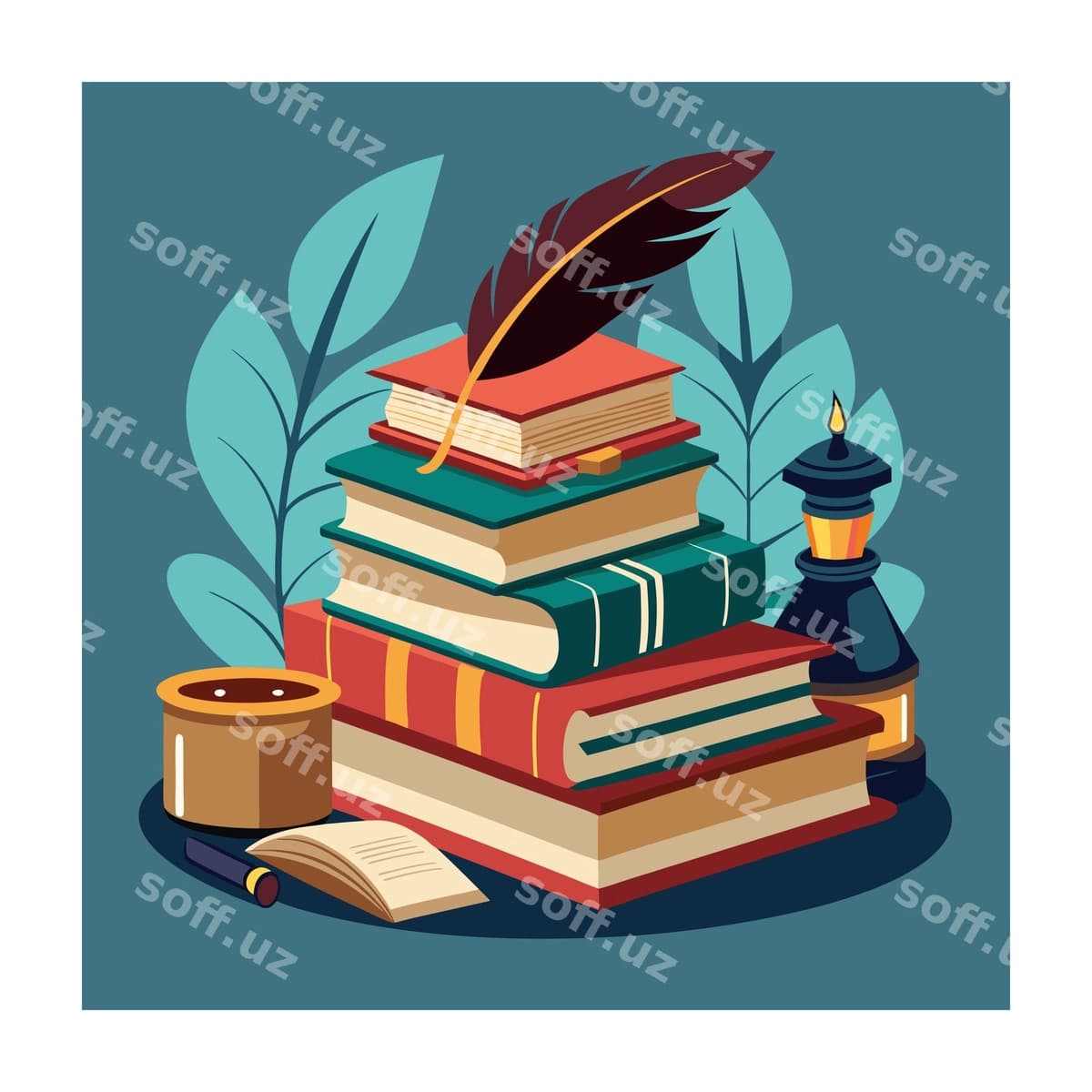 Yassi dizayndagi kitoblar to'plami tasviri | Flat design stack books illustration