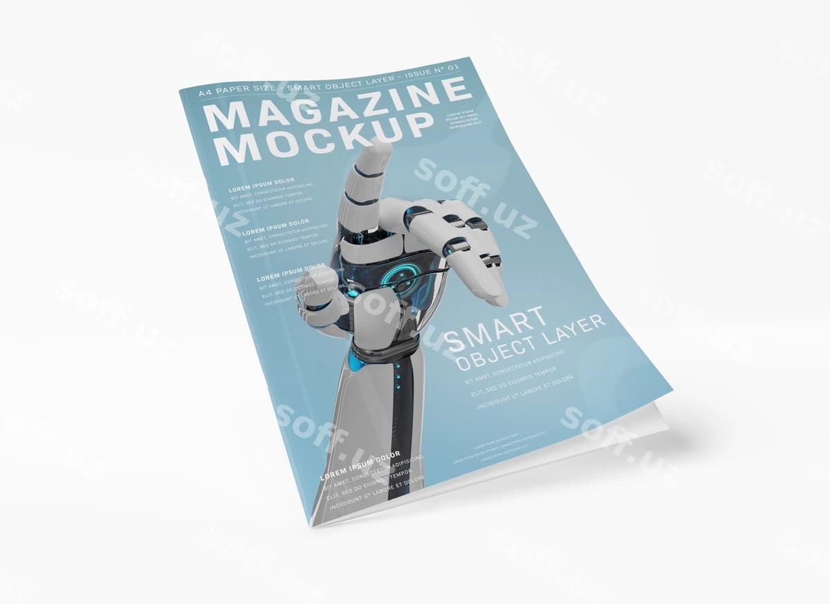 Suziladigan jurnali varaqi oq mockup | Floating magazine cover white mockup