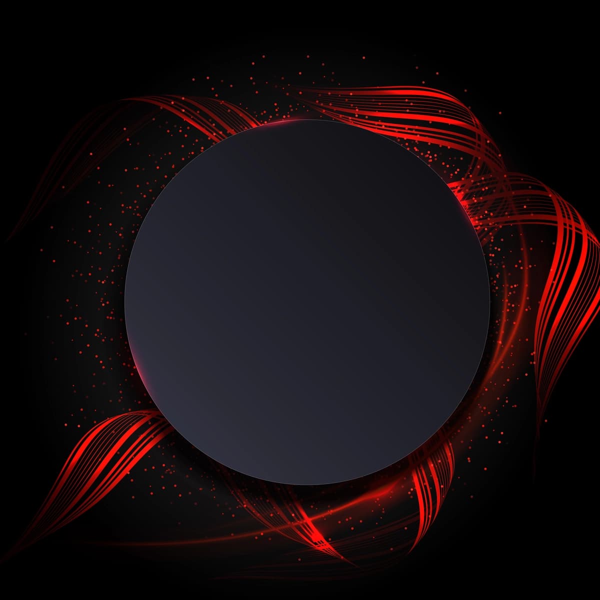 Qizil to'lqinli dumaloq ramka qora fon | Round frame black background with red waves