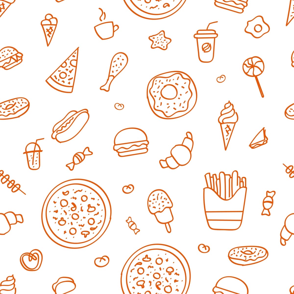 Choksiz naqshli tez tayyorlanadigan taomlar to'plami qo'lda chizilgan | Seamless pattern fast food hand drawn set