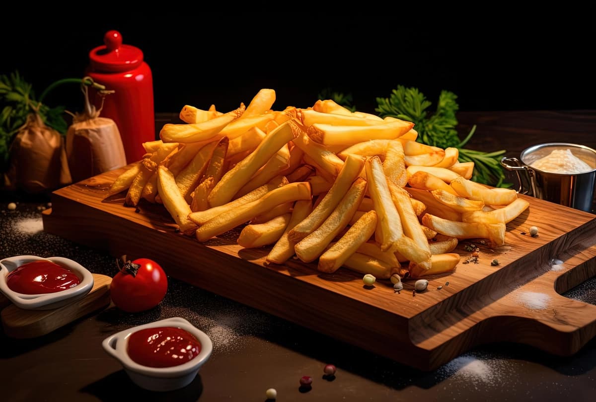 Ketchup taxtasi bilan frantsuz kartoshkasi | French fries with ketchup board