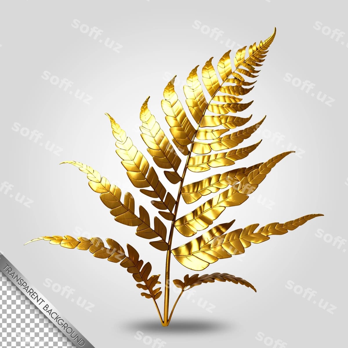 Oltin paprak yaproq shaffof orqa fonda | Gold fern leaf transparent background