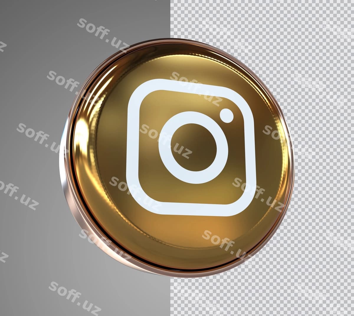 Oltin Instagram ikonasi 3d rendering | Gold instagram icon 3d rendering