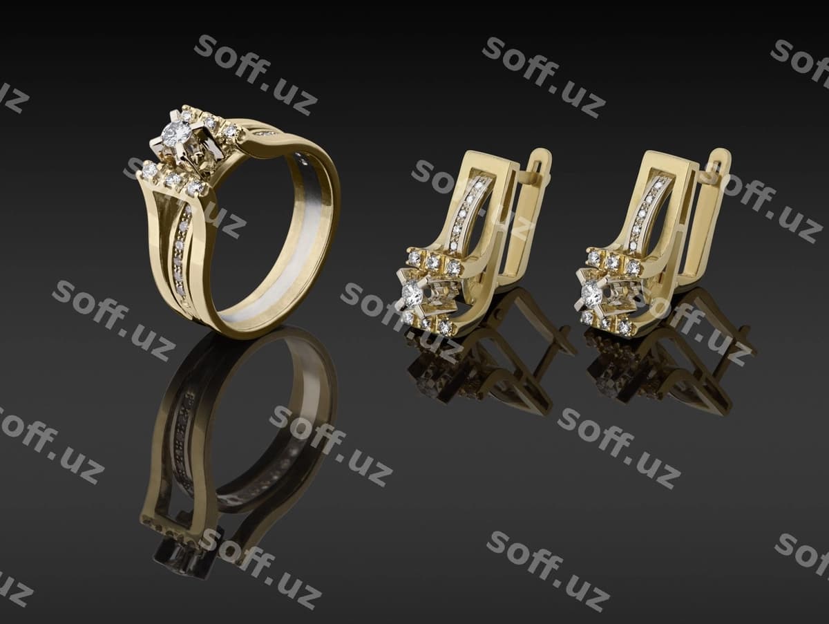 Olmosli oltin uzuk sirg'alar | Gold ring earrings with diamonds