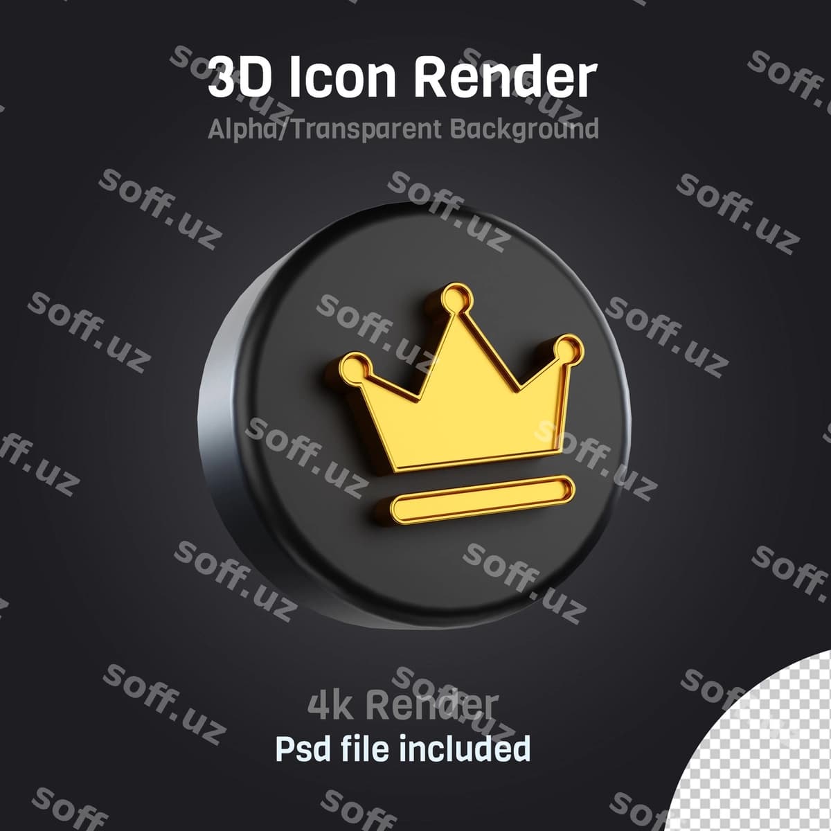 Oltin sho'rva 3d ikon | Golden crown 3d icon