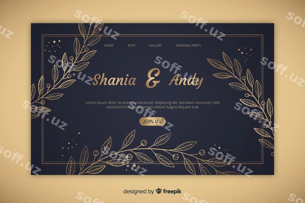 Oltin elegant turmova landing sahifa | Golden elegant wedding landing page