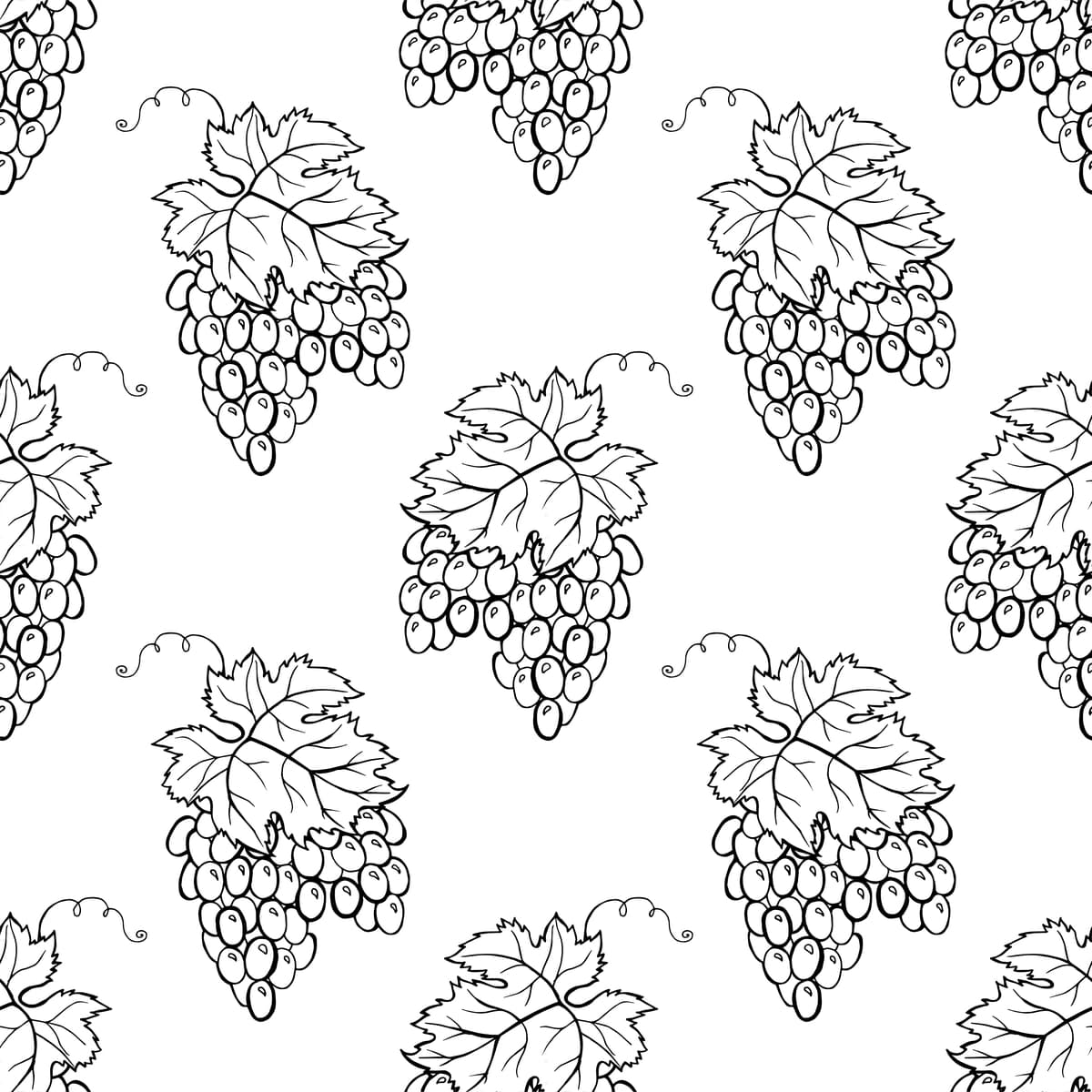 Vektor uzum uzumlari qo'lda chizilgan elementlar bilan choksiz naqshli fon | Vector grape vines seamless pattern background with hand drawn elements