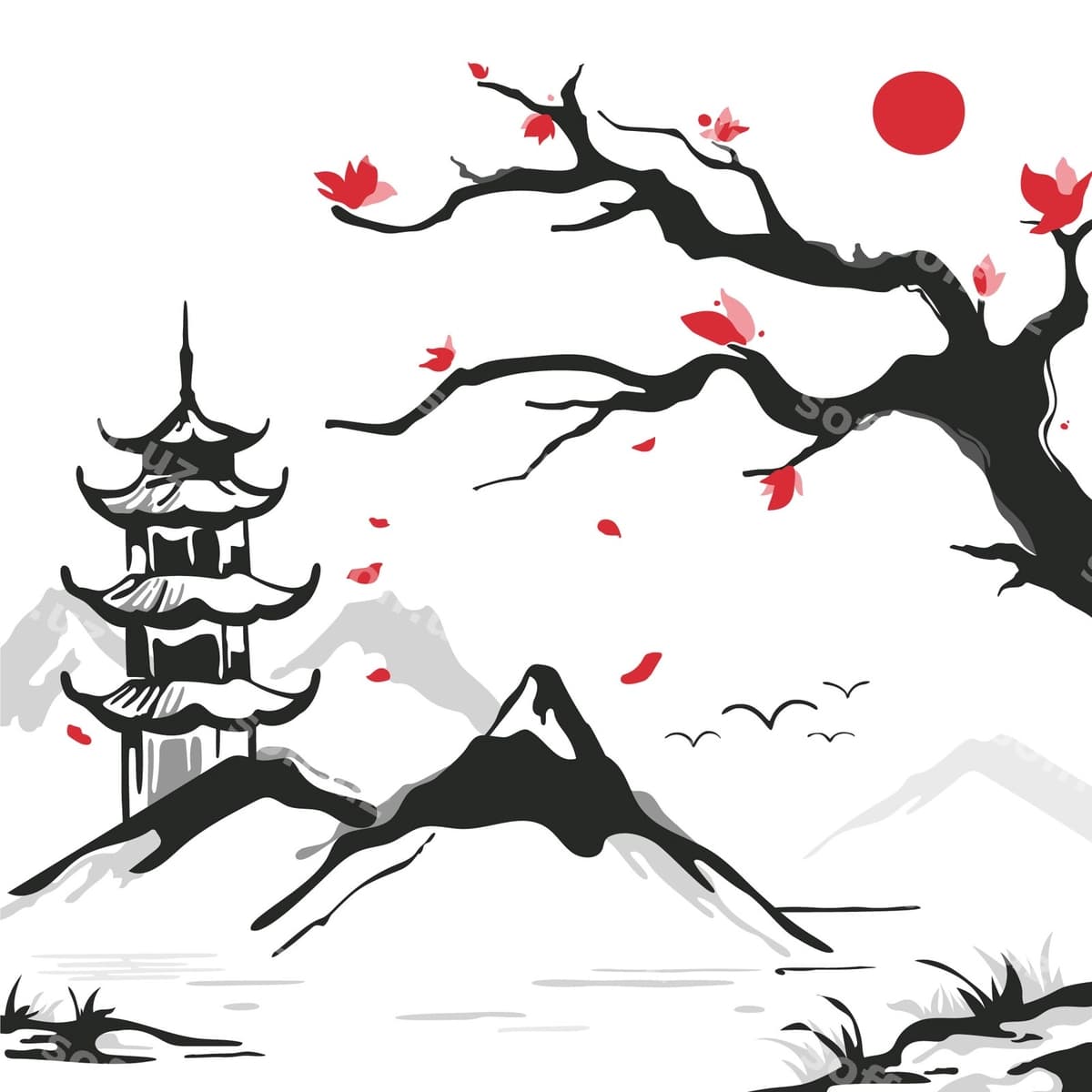 Qo'lda chizilgan xitoycha uslubdagi rasm | Hand drawn chinese style illustration