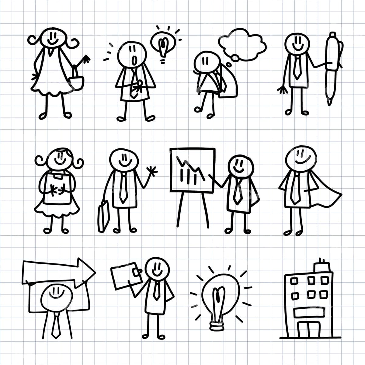 Qozib chizilgan stikmenlar to'plami | Hand drawn stickman collection