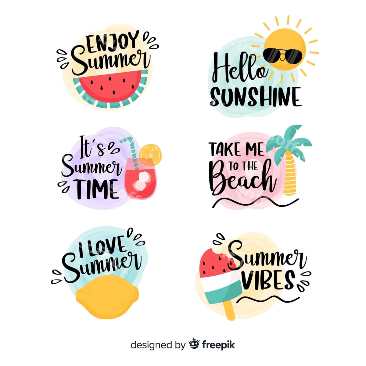 Qo'l bilan chizilgan yoz badj to'plami | Hand drawn summer badge collection