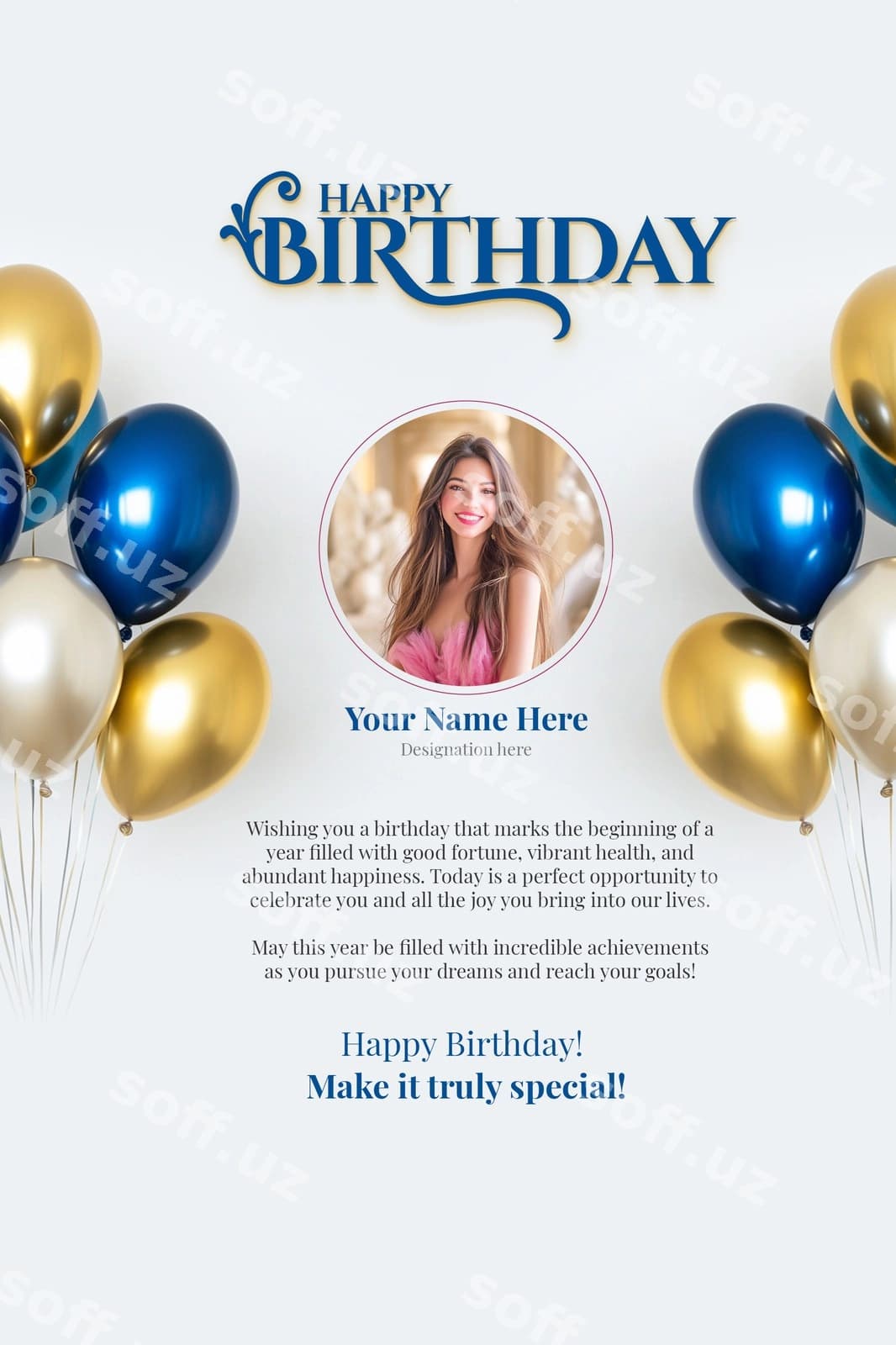 Tug'ilgan kuningiz bilan plakatni tahrirlash mumkin bo'lgan shablon | Happy birthday poster editable template