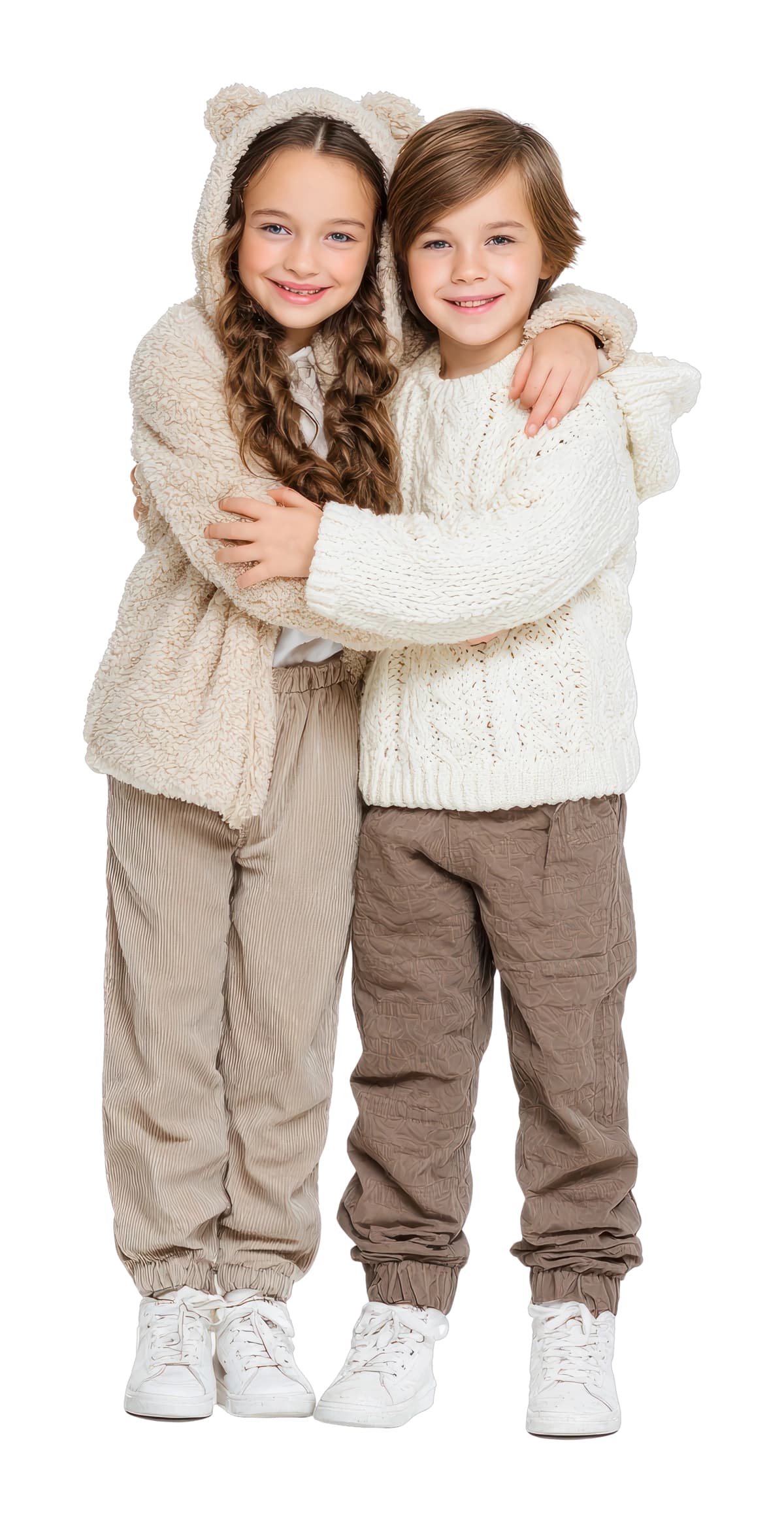 Qishki shinam kiyimlarni quchoqlagan baxtli bolalar | Happy children hugging cozy winter clothes