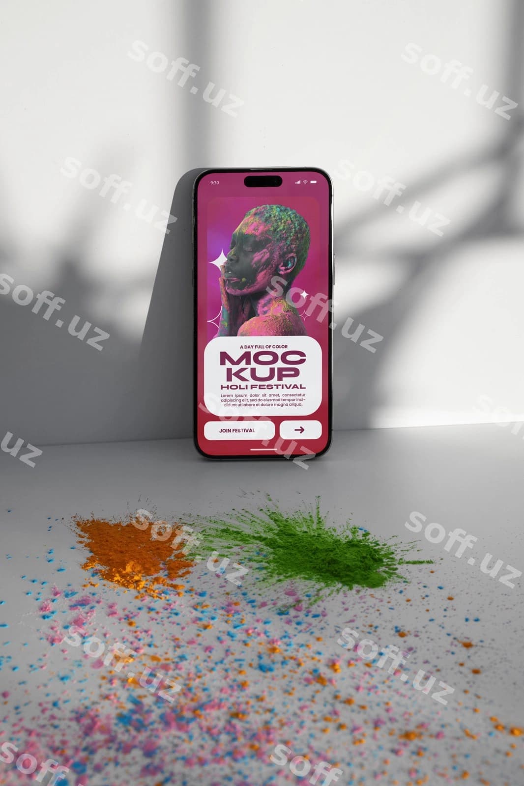 Holi festivali qurilmasi maketi | Holi festival device mockup