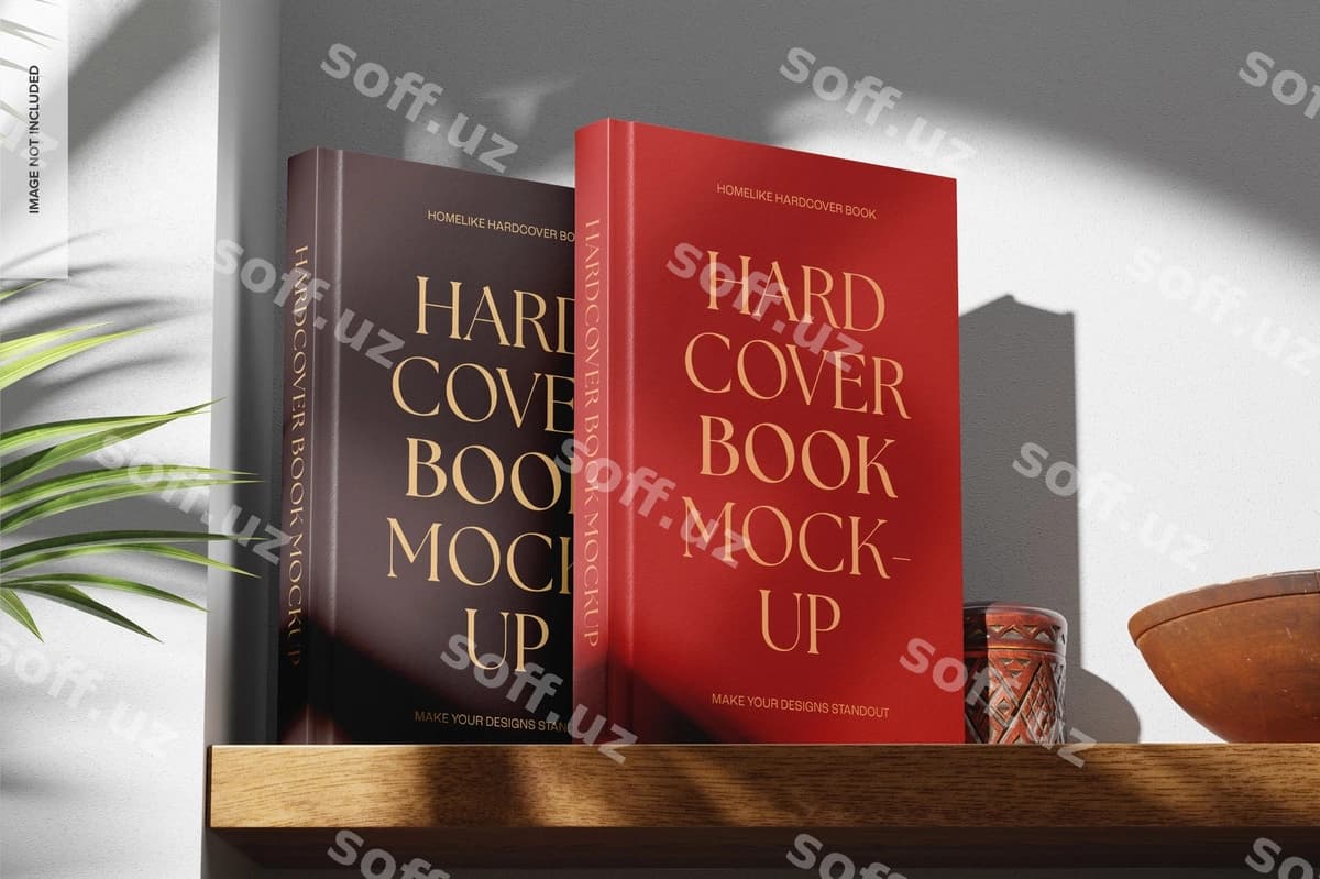 Uy-ekrangi qattiq qo'shiqli kitoblar namunasi 02 | Homelike hardcover books mockup 02