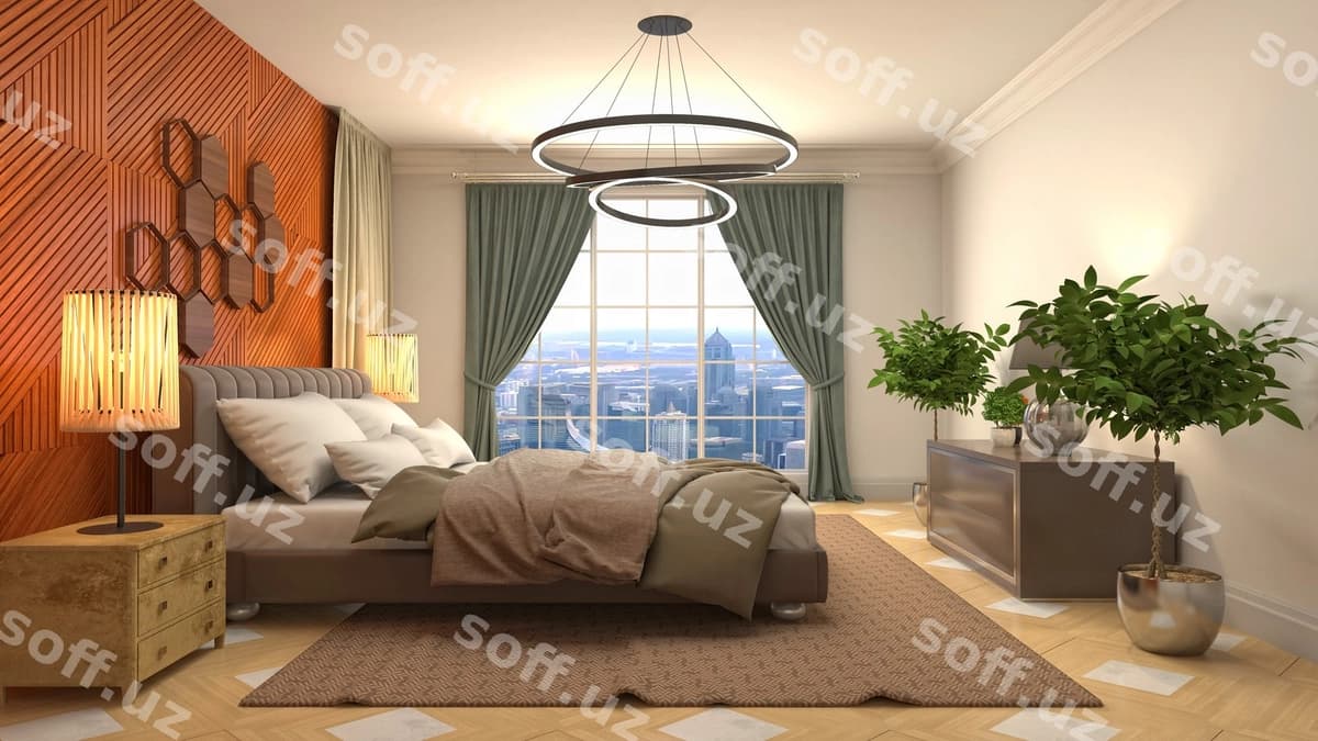 Tasvirli yotoqxonaning ichki qismi | Illustration bedroom interior