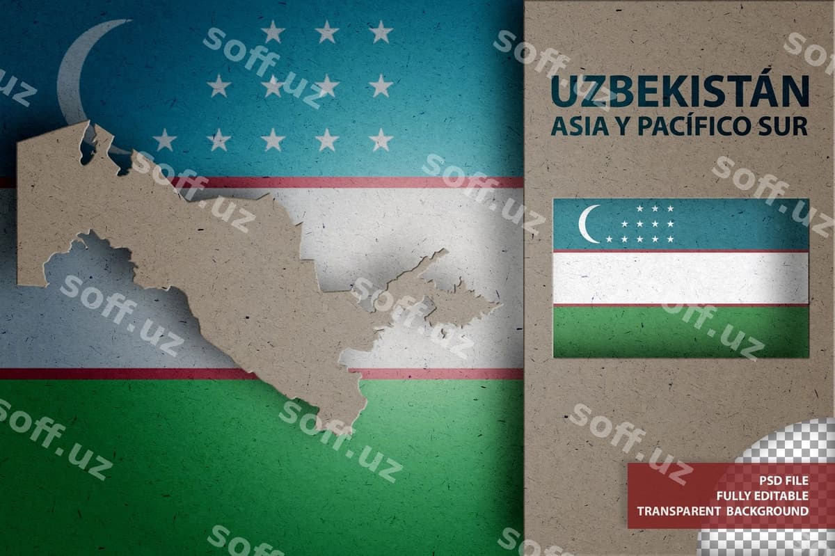 O'zbekiston bayrog'i bilan infografika | Infographic with map flag uzbekistan