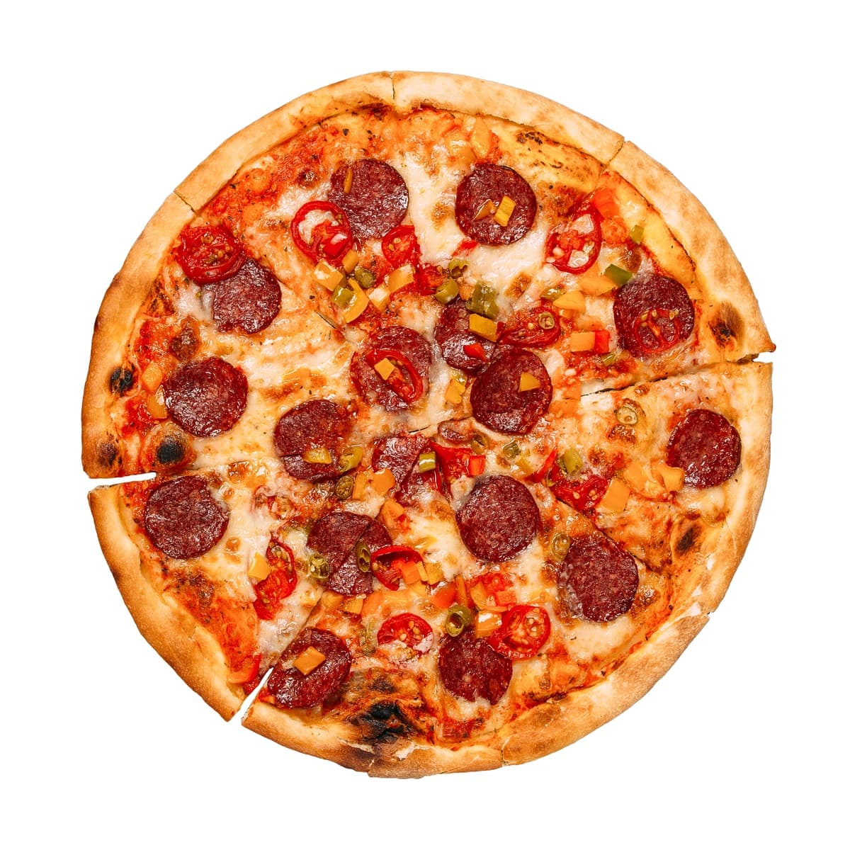 Jalapeno oq bilan izolyatsiyalangan pepeproni pizza | Isolated pepeproni pizza with jalapeno white