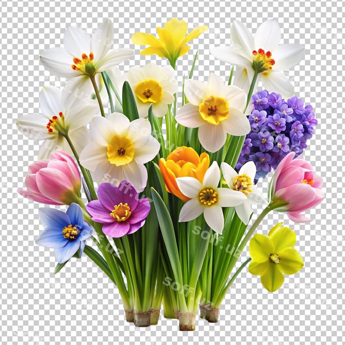 Ajraltirilgan bahor gullari oq fonda | Isolated spring flowers white background