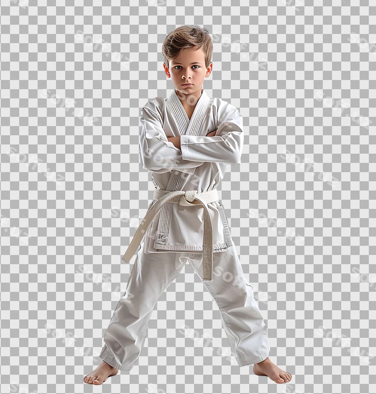 Karate bola posatsiya qilayotgan shaffof fonda | Karate kid posing transparent background
