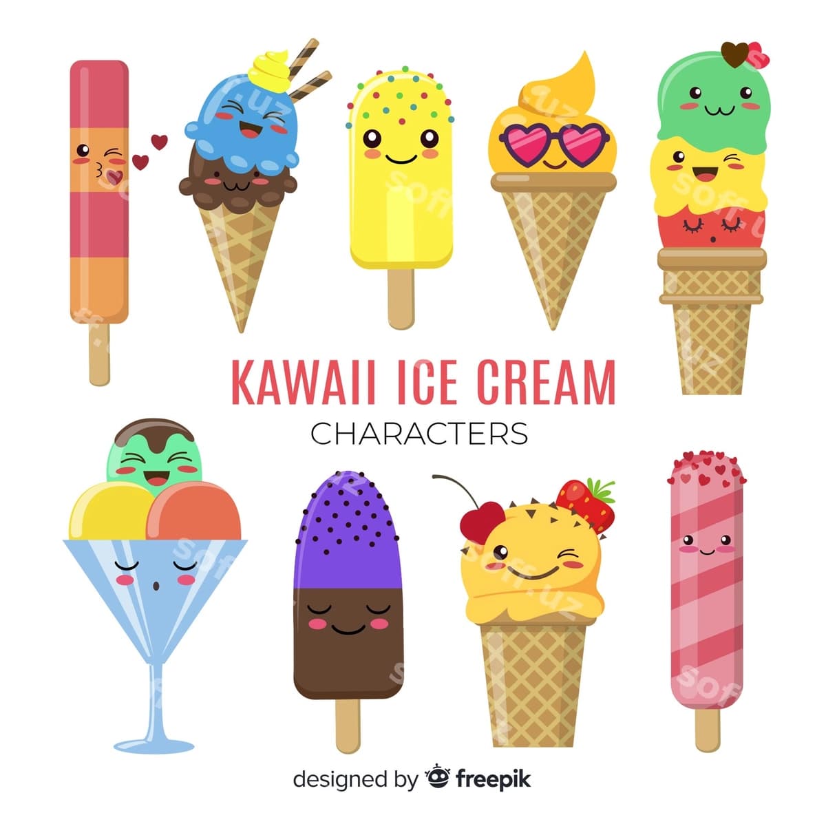 Kawaii muzza shaxslari | Kawaii ice cream characters