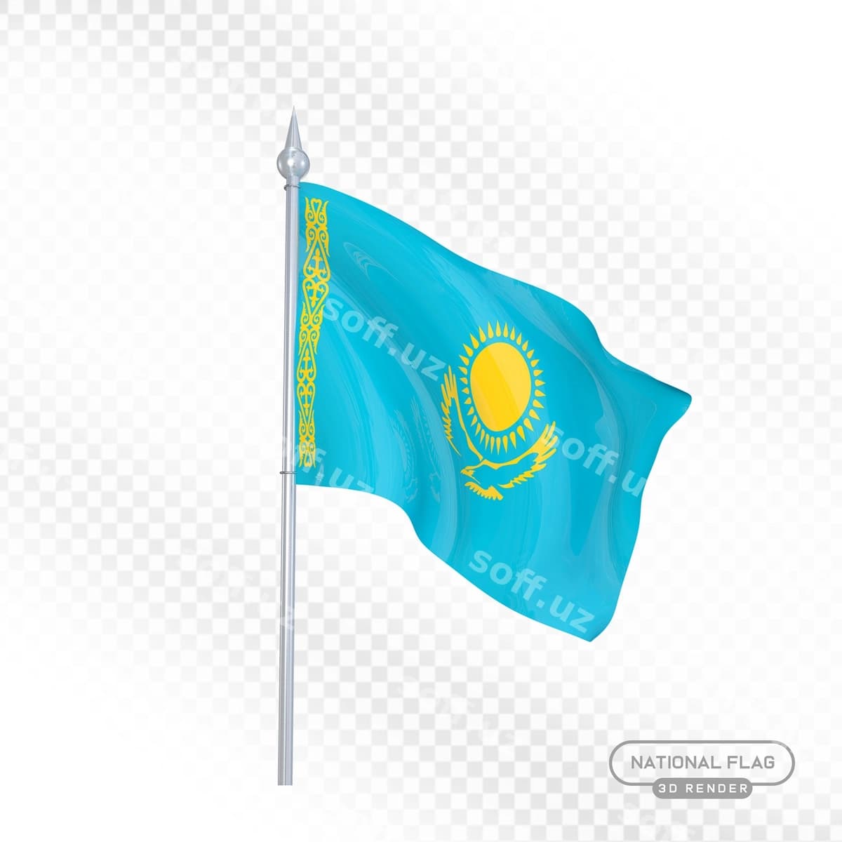 Qozog'iston davlat bayrog'ining 3D tasviri | Kazakhstan national flag 3d render