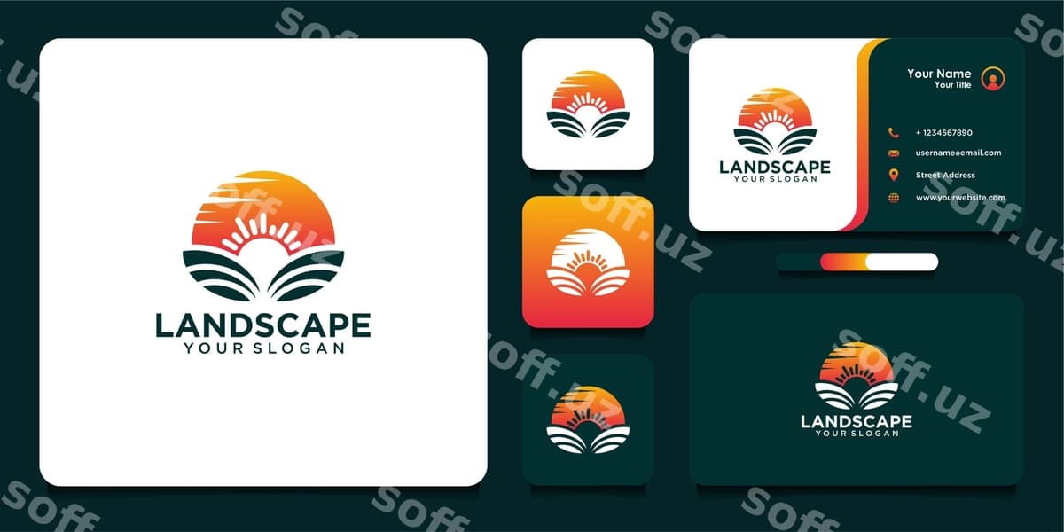 Landshtin logo dizayni biznes kartochka | Landscape logo design business card