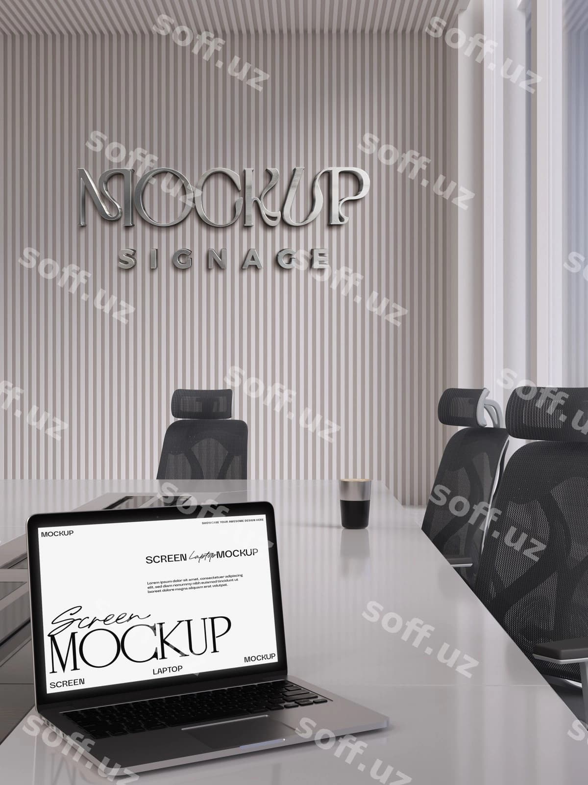 Noutbuk logotip effekti devor namunasi | Laptop logo effect wall mockup