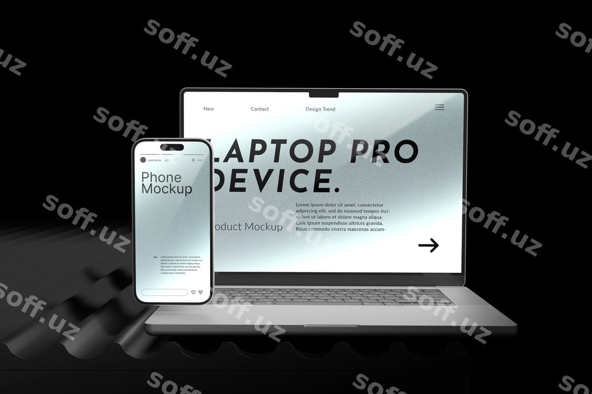 Noutbuk telefon qurilma mockup | Laptop phone device mockup