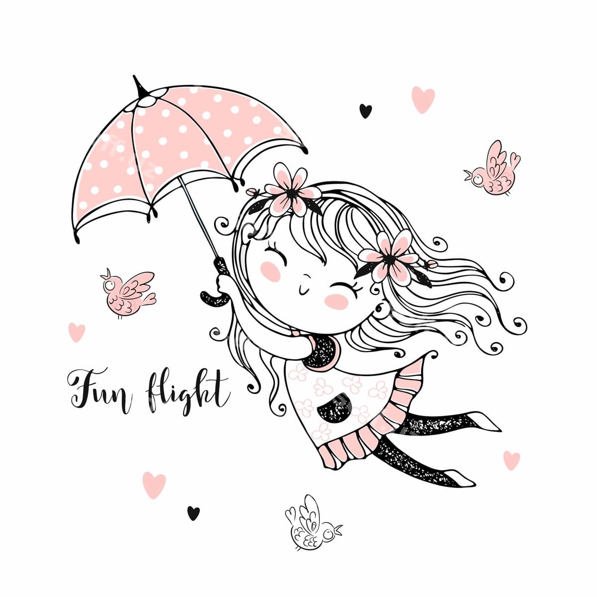Kichik chiroyli qiz omborchi voligidan uchmoqda | Little cute girl flying umbrella