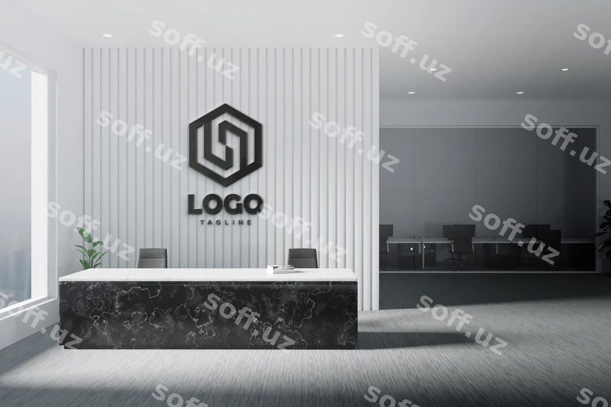 Logo namunasi qabulxona stoli | Logo mockup receptionist desk