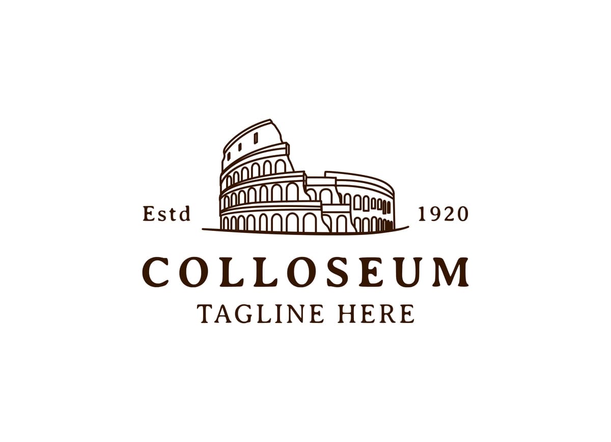 Vektorli logotip shahar Rim Italiya Kolizey logotipi dizayni vektorli illyustratsiya | Vector logo city rome italy colosseum logo design vector illustration