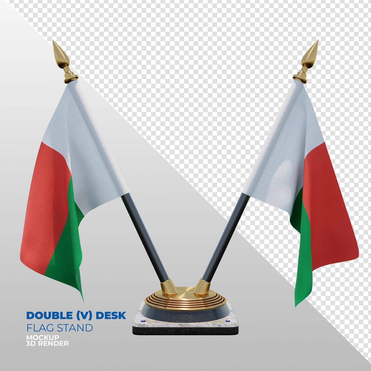 Madagaskar realistik 3D teksturali ikki stolli bayroq stend kompozitsiyasi | Madagascar realistic 3d textured double desk flag stand composition