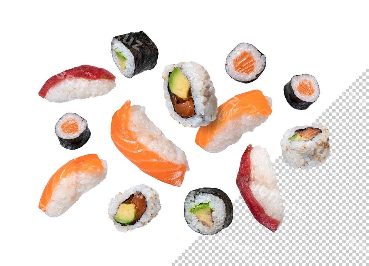 Maki sushi tushyotgan namuna | Maki sushi falling mockup
